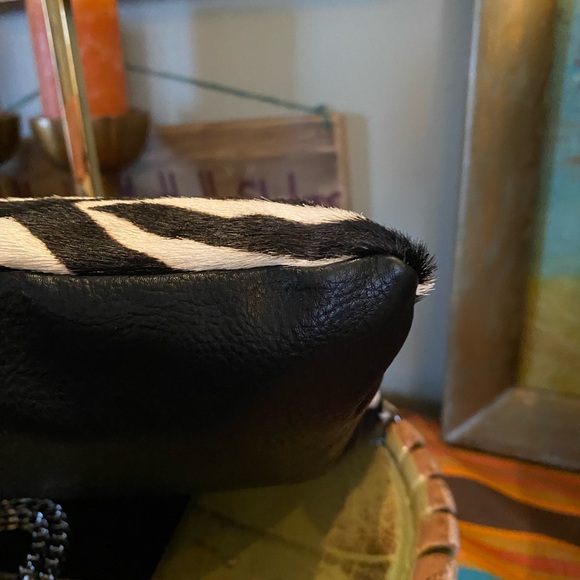 Chico's Zebra Calf Hair Clutch Purse Handbag Leather Silver Chain - Picture 10 of 13